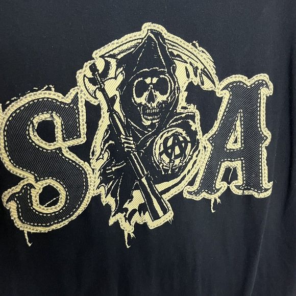 Sons Of Anarchy Small T-Shirt Mens Black Faux Patch SOA SAMCRO Grim Reaper VGC - Picture 3 of 7